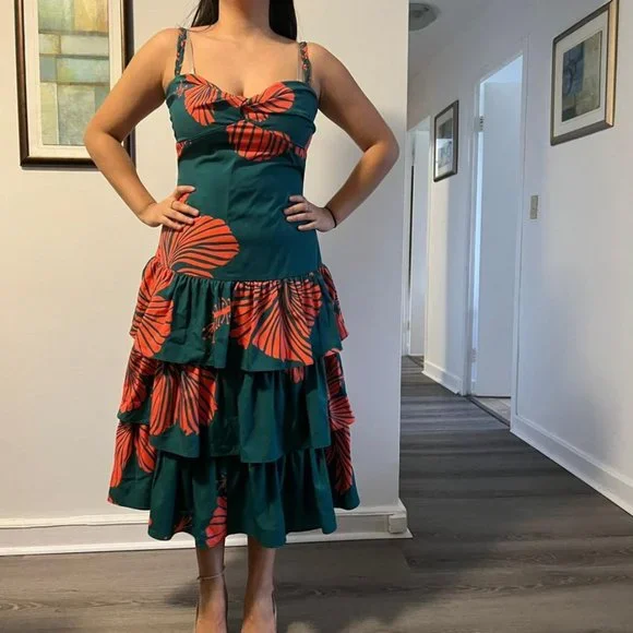 Printed, Orange/Green Dress - Picture 2 of 2